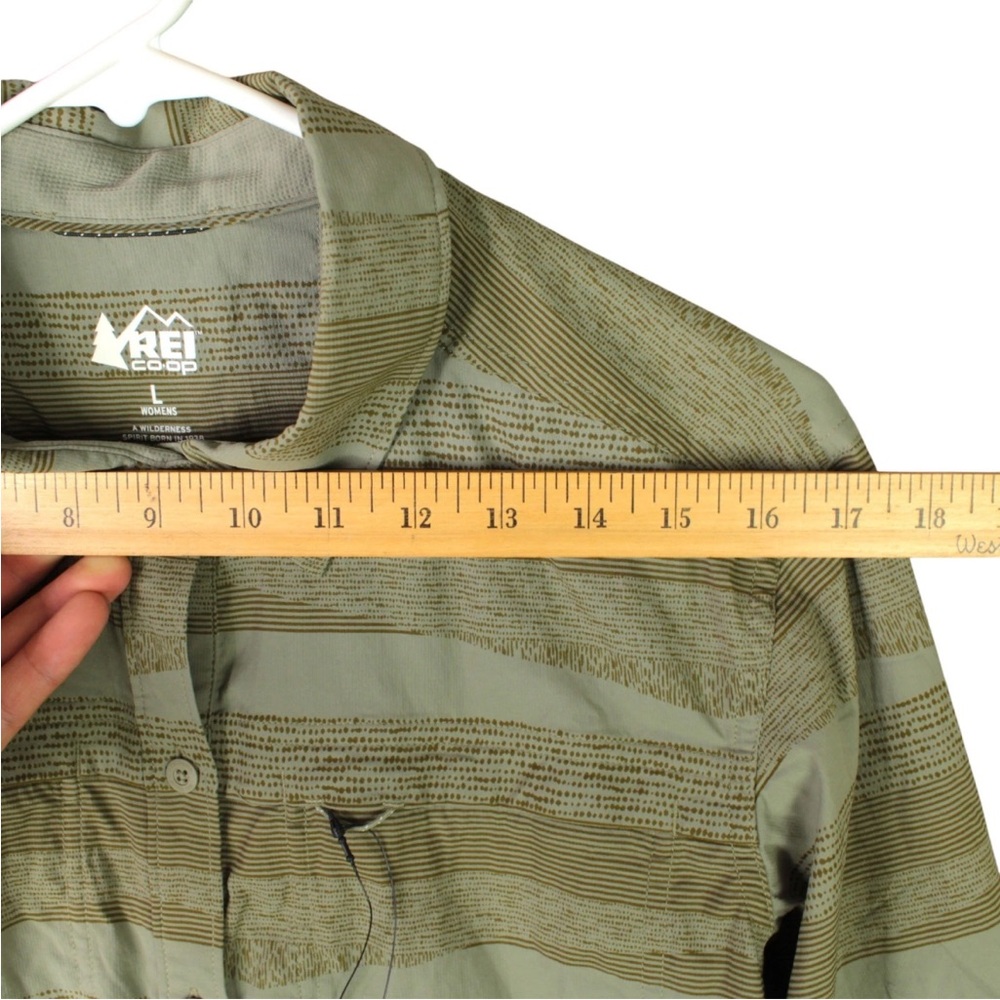 REI Women Size L Sahara Pattern Long Sleeve Outdoor Hiking Shirt Striped Green - Picture 11 of 11